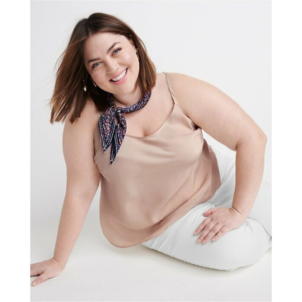 NWT New Ryllace 20 Silk Blouse Cami Beige Champagne Tank Camisole Top Plus Shiny - Picture 5 of 13